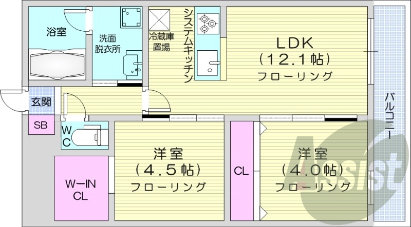 2LDK、エアコン、都市ガス、ペット飼育可能
