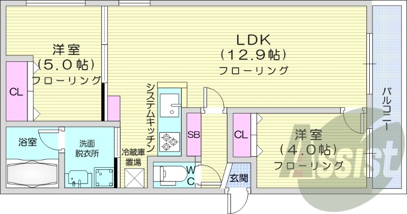 2LDK、エアコン、システムキッチン、追い焚き、ネット無料
