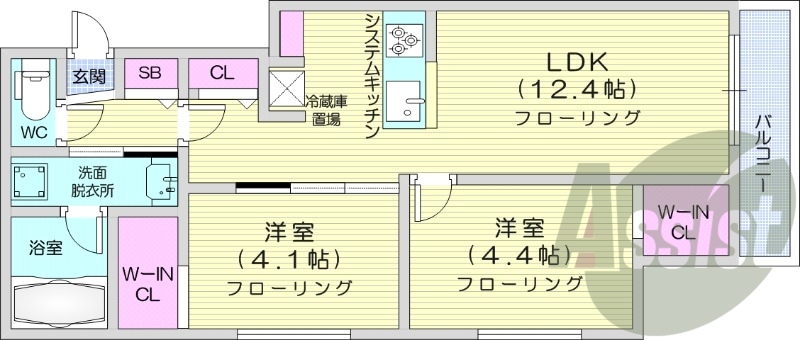 2LDK、エアコン、システムキッチン、追い焚き、ネット無料