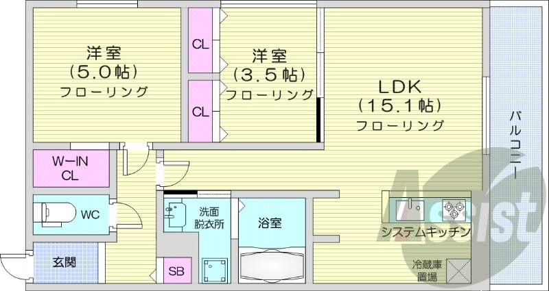 2ＬＤＫ、エアコン、都市ガス、ペット飼育可能