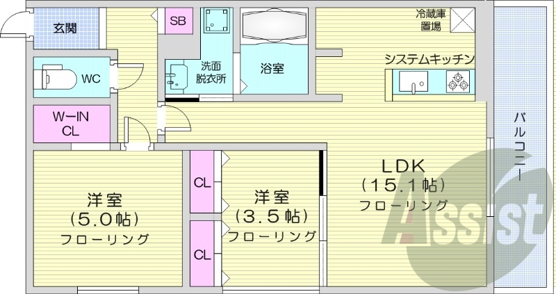 2ＬＤＫ、エアコン、都市ガス、ペット飼育可能