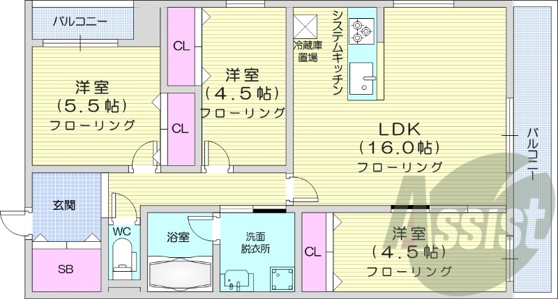 3LDK、エアコン、都市ガス、ペット飼育可能