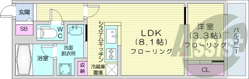 1LDK、都市ガス、エアコン、浴室乾燥機、ネット無料