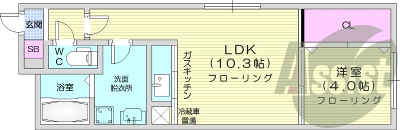 1LDK、角部屋、オートロック、光ファイバー