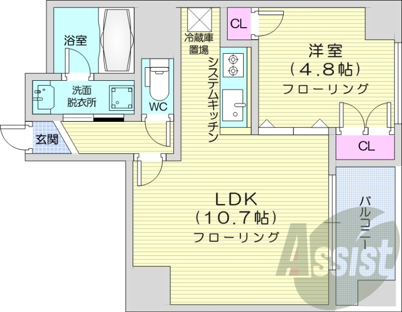 1LDK、オートロック、浴室乾燥機、システムK、エアコン