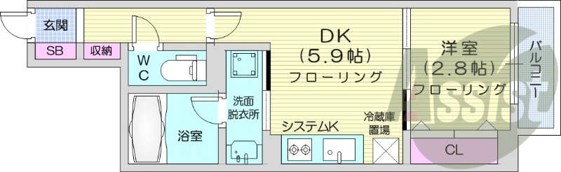 1DK、エアコン、都市ガス、ペット飼育可能
