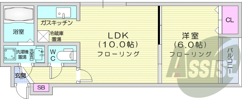 1LDK、灯油暖房、バストイレ別、洗髪洗面化粧台