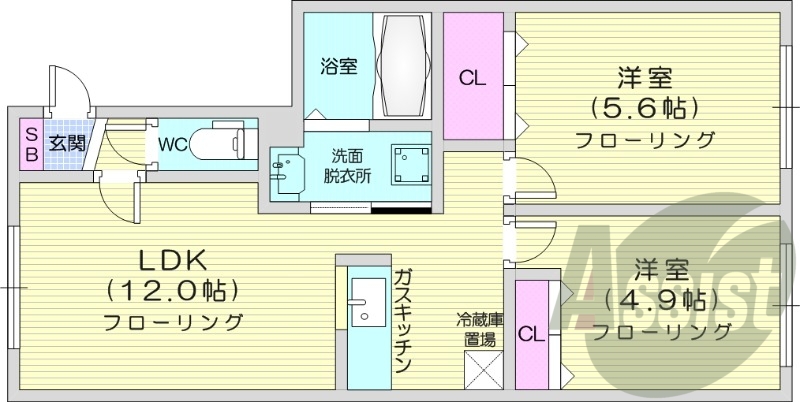 2LDK、エアコン、ネット無料、灯油暖房、独立洗面台