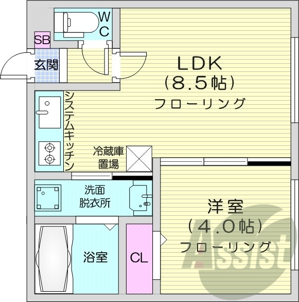 1LDK、ネット無料、都市ガス、オートロック