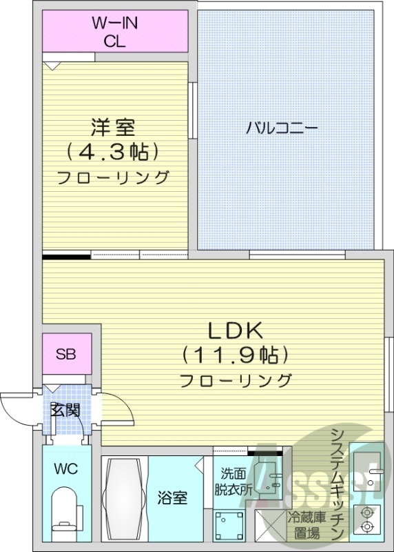 1LDK、エアコン、システムキッチン、ネット無料