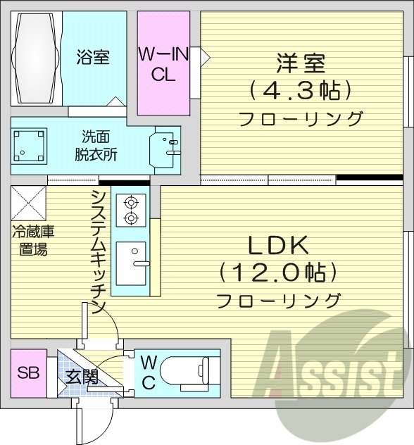 1LDK、エアコン、システムキッチン、ネット無料