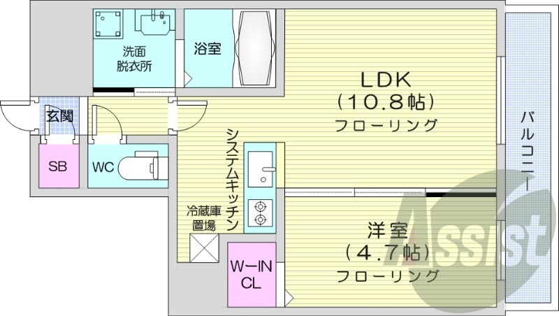 1LDK、エアコン、システムキッチン、ネット無料