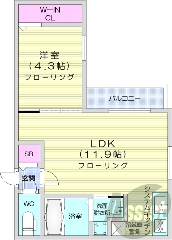 1LDK、エアコン、システムキッチン、ネット無料