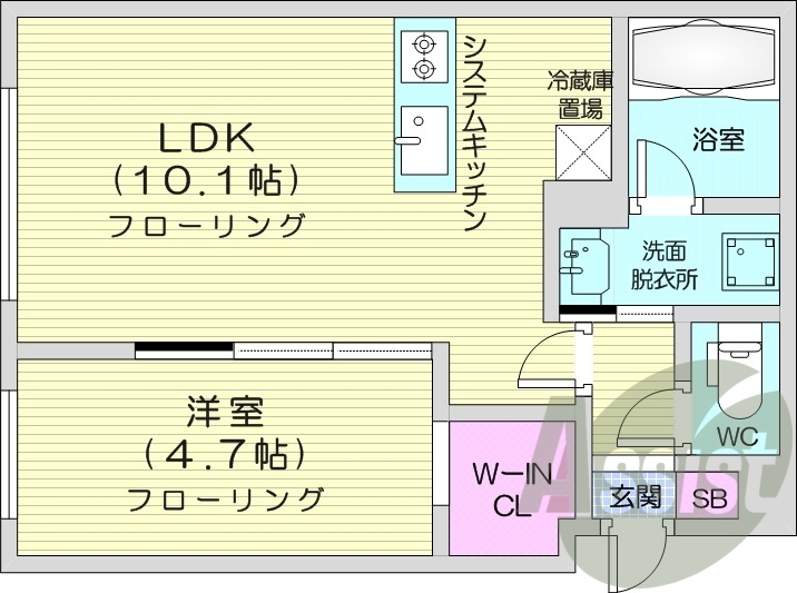 1LDK、都市ガス、システムキッチン、エアコン