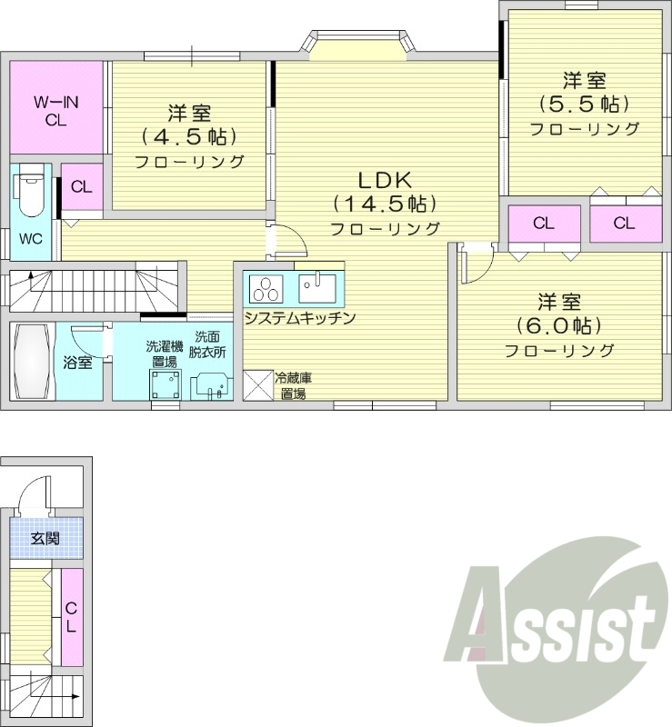 3LDK、エアコン、トランクルーム、電気暖房
