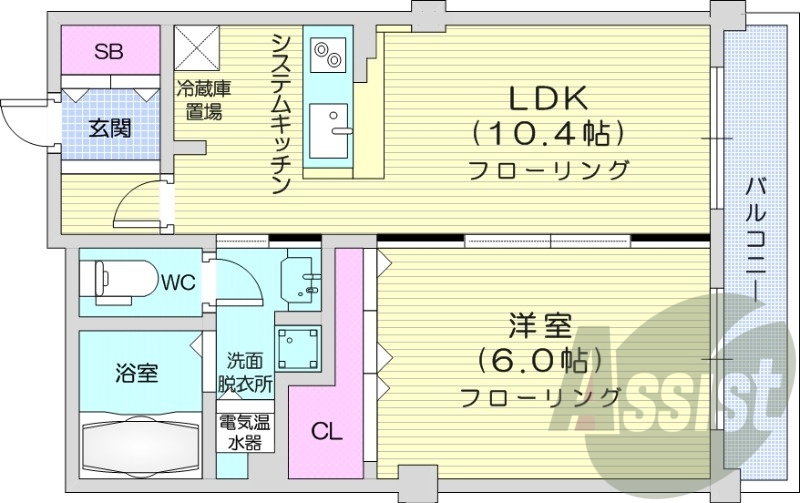 1LDK、オートロック、オール電化、システムキッチン