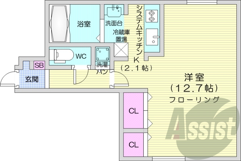 1K、都市ガス、ネット無料、バストイレ別、灯油暖房
