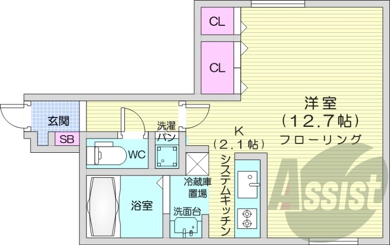 1K、都市ガス、ネット無料、バストイレ別、灯油暖房