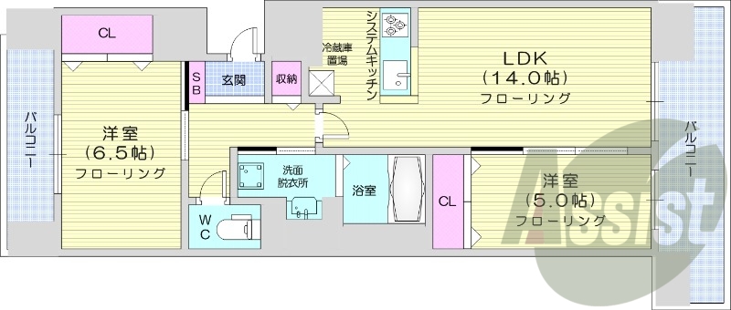 1LDK、都市ガス、システムキッチン、バルコニー、独立洗面