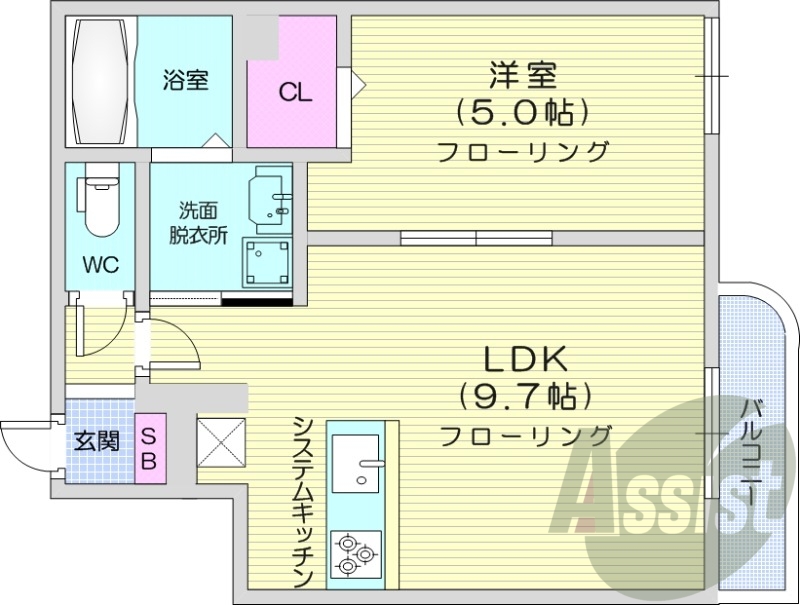 １LDK、エアコン、システムキッチン、エレベーター