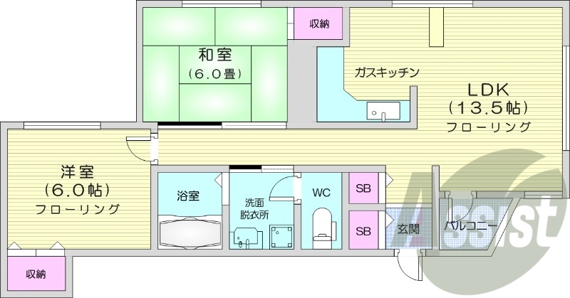 2LDK、エアコン、灯油暖房、ネット無料