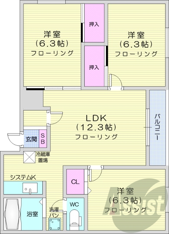 3LDK、灯油暖房、バストイレ別