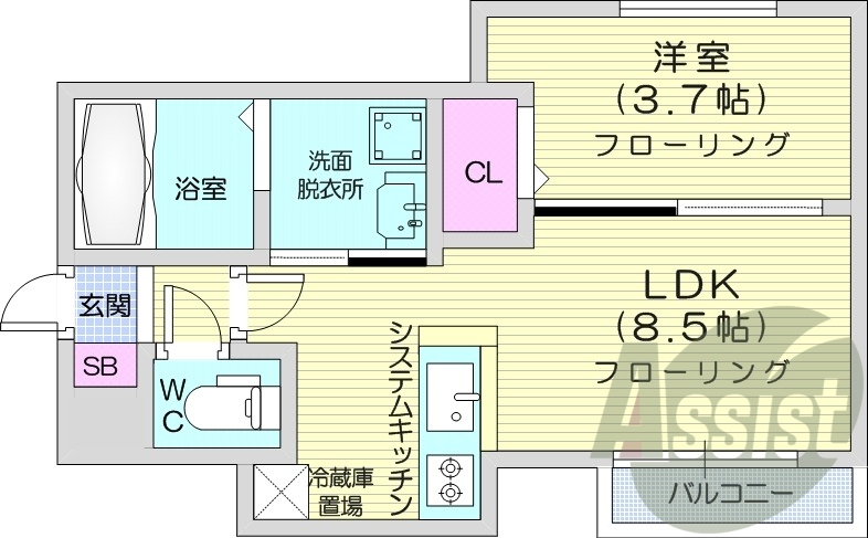 １LDK、インターネット無料、カメラ付インターホン、エアコン