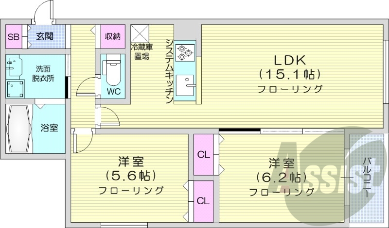 2LDK、エアコン、灯油暖房、ネット無料