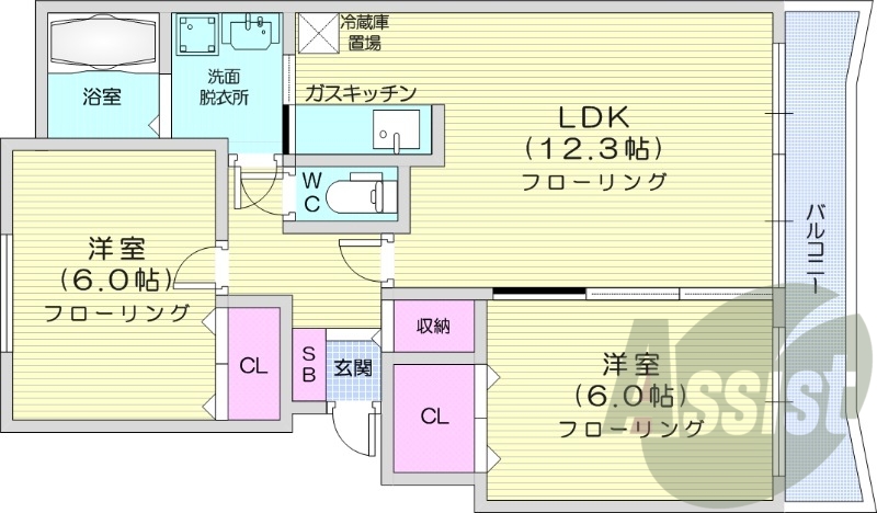 2LDK、浴室乾燥機、独立洗面台、防犯カメラ