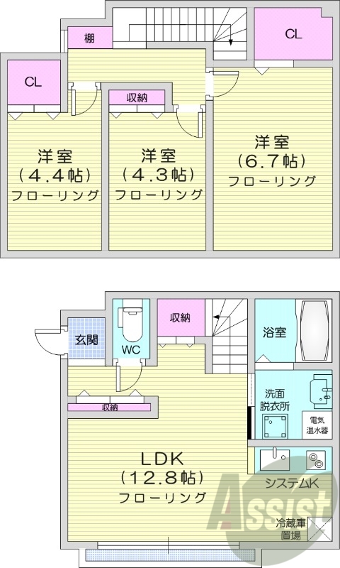 3LDK、インターネット無料、TVモニターホン