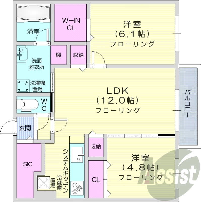 3LDK、角部屋、システムキッチン、追い焚き