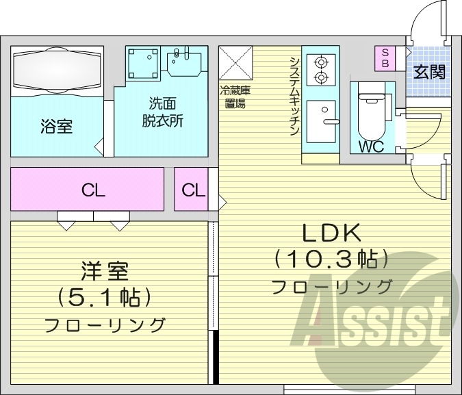 1LDK、エアコン、ペット可、システムキッチン