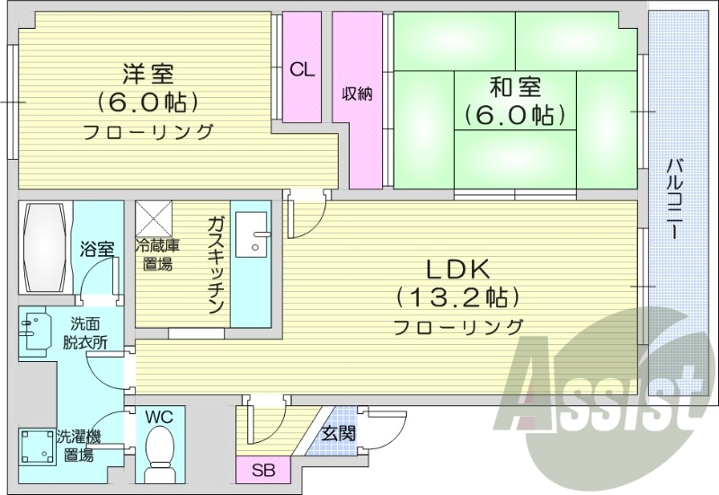2LDK、エアコン、灯油暖房、独立洗面台、ネット無料
