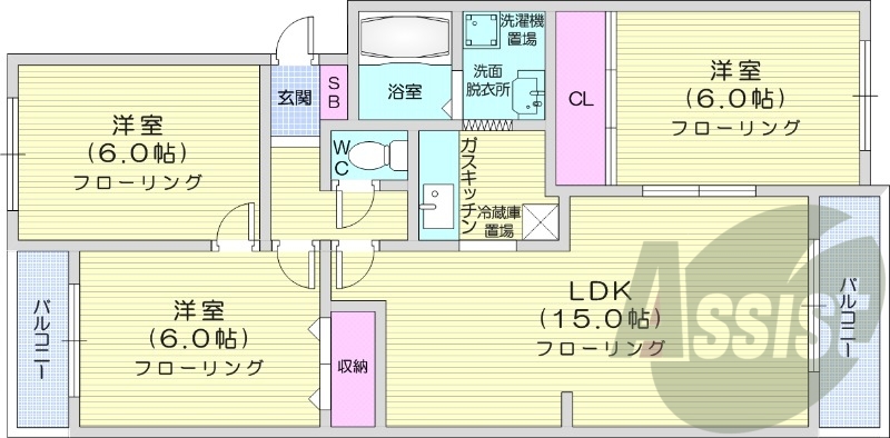 3LDK、トランクルーム、独立洗面台、バストイレ別