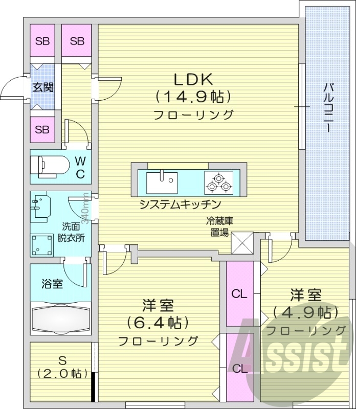 2LDK、都市ガス、エアコン、追い焚き、浴室乾燥機