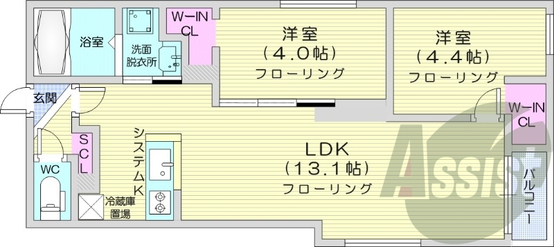 2LDK、都市ガス、エアコン、システムキッチン