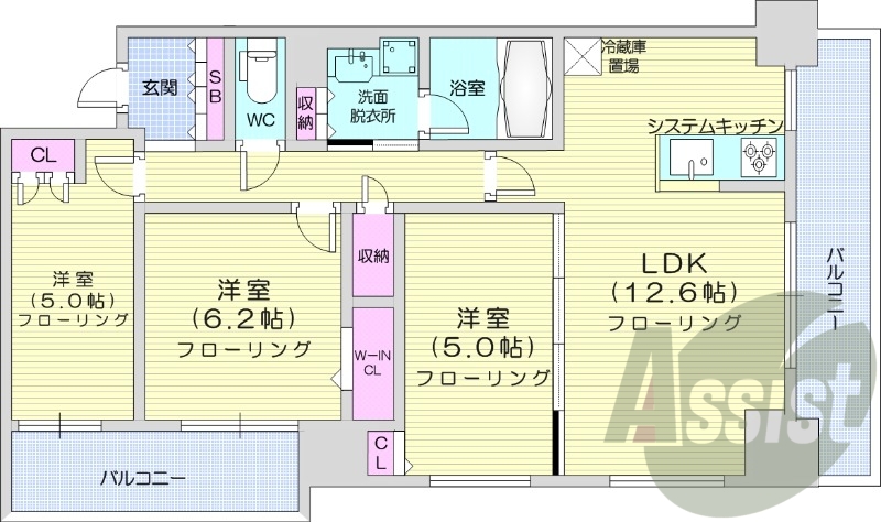 3LDK、エアコン、都市ガス、システムキッチン