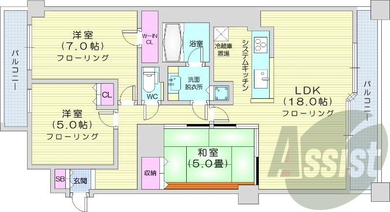 3LDK、収納、洗濯機置場、オール電化、バストイレ別
