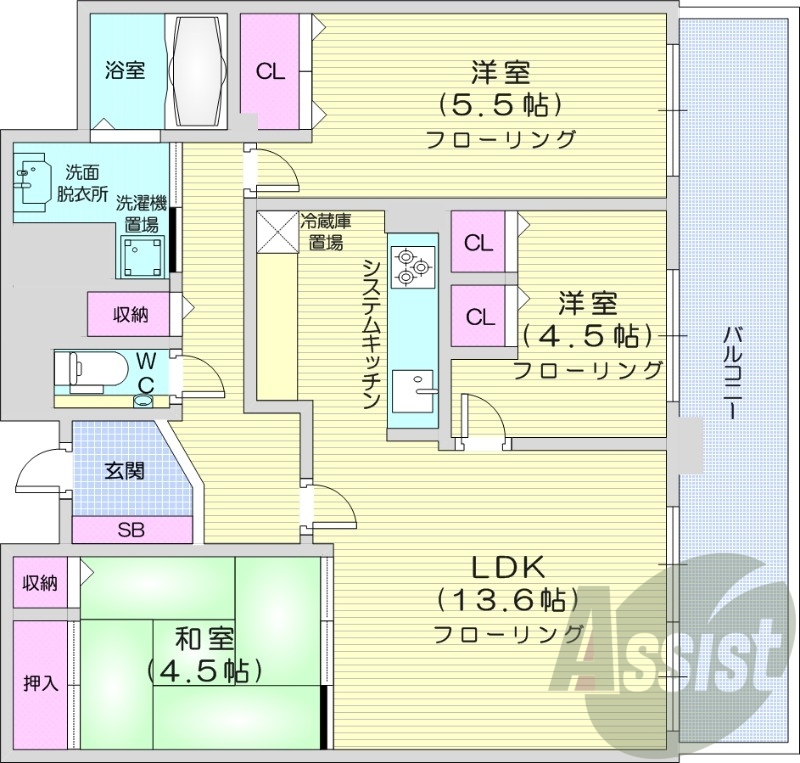 3LDK、システムキッチン、トランクルーム、ペット可