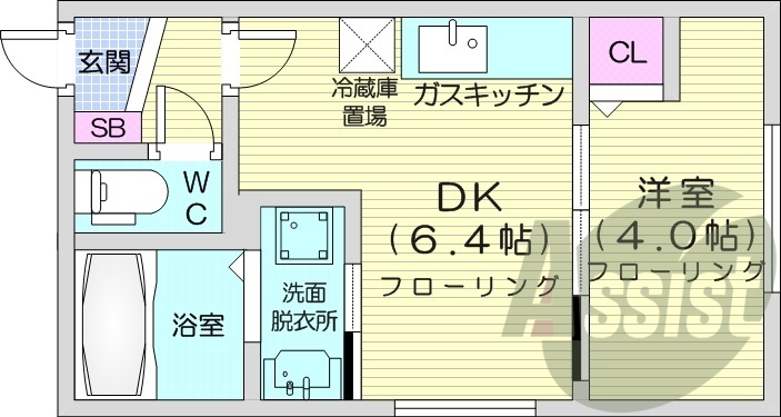 1DK、シャワートイレ、モニタ付インターホン、ネット無料