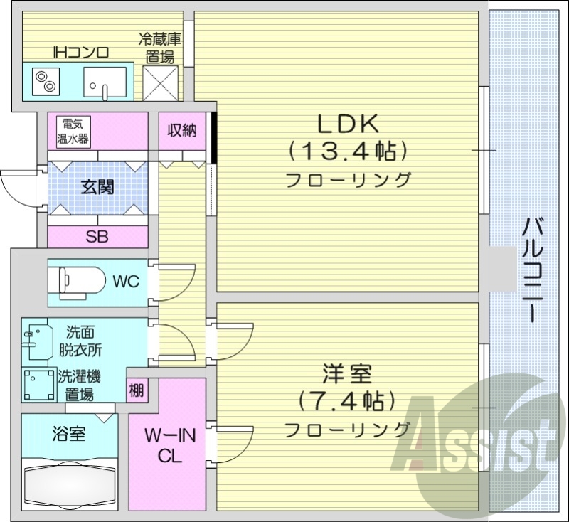 1LDK、オール電化、オートロック、ペット可、バストイレ別