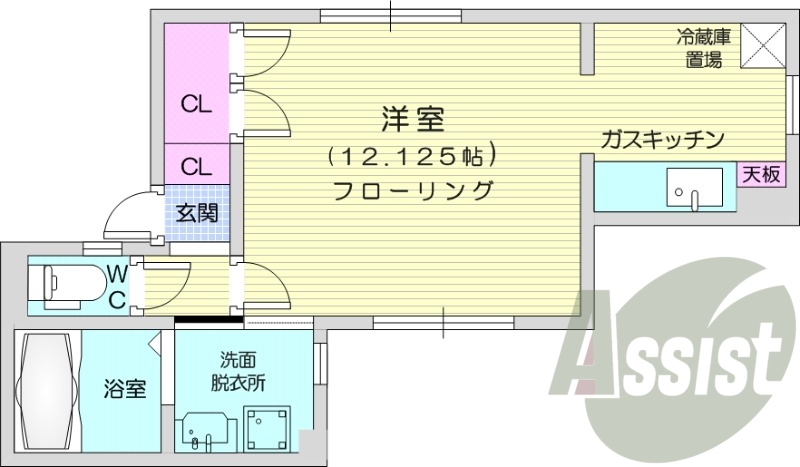 1K、灯油暖房、角部屋、独立洗面台、洗濯機置場