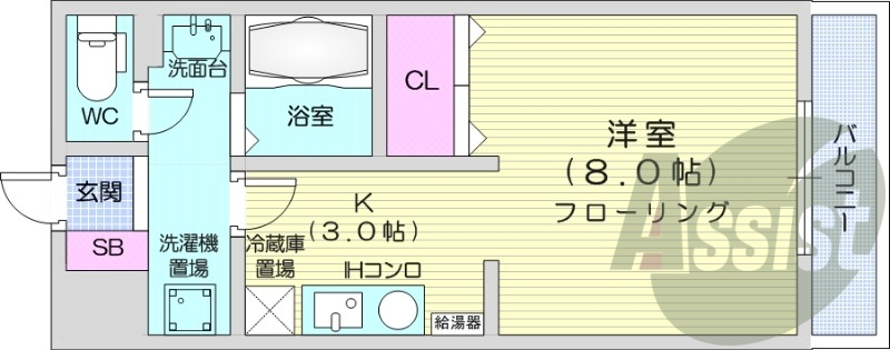 1K、オートロック、独立洗面台、宅配ボックス