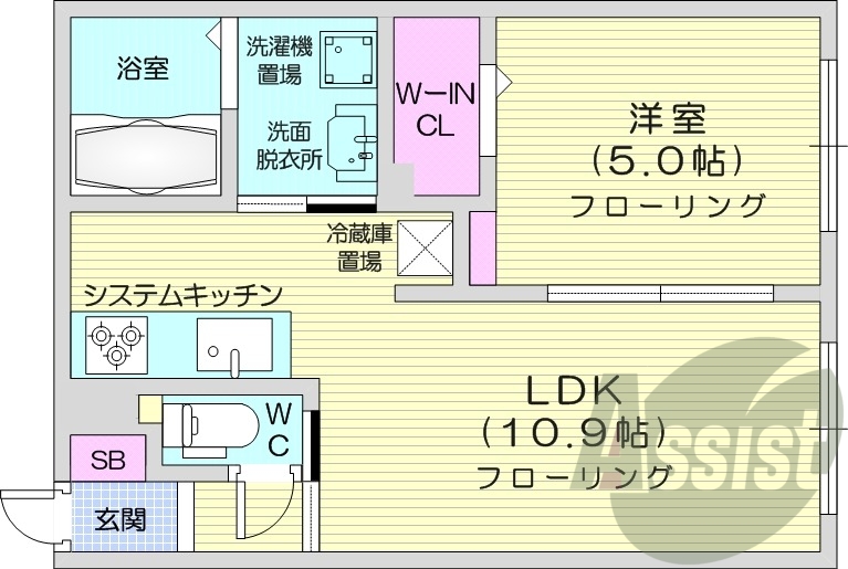 1LDK、システムキッチン、ネット無料、オートロック