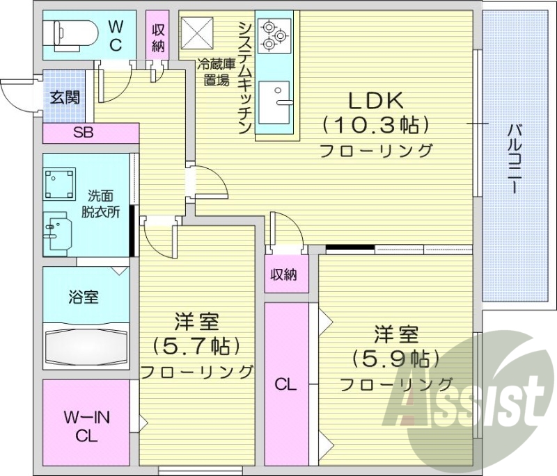 1LDK、クローゼット、シューズボックス、エアコン