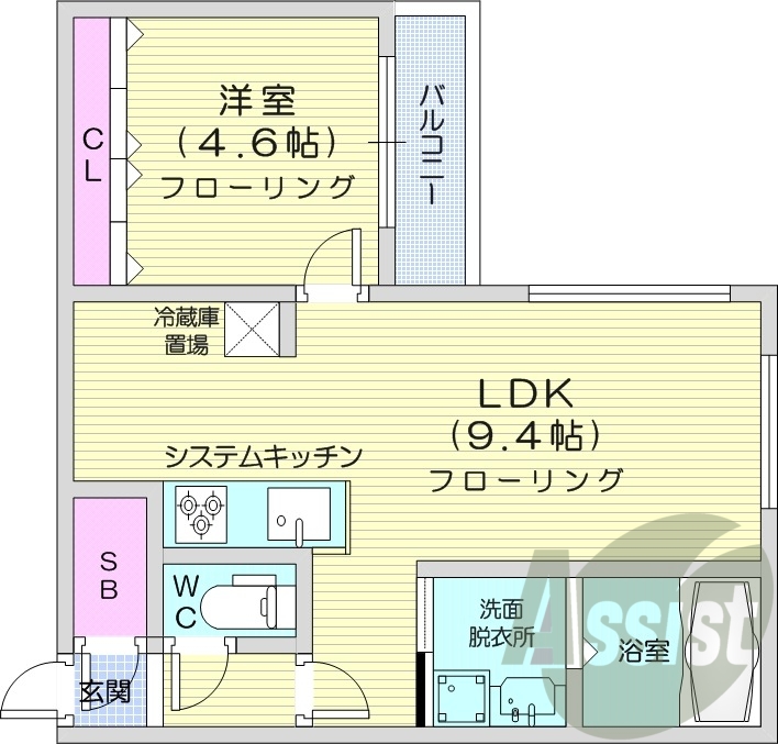 1LDK、都市ガス、エアコン、オートロック
