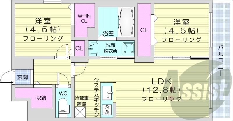 2LDK、エアコン、ネット無料、システムキッチン