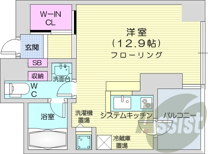 1R、オートロック、ネット使用料無料、都市ガス