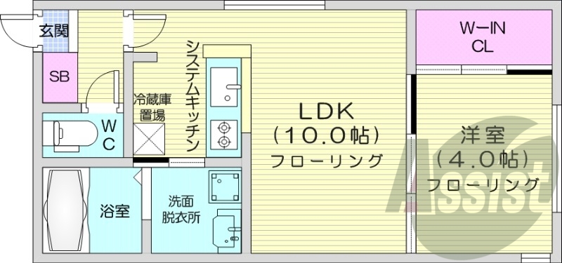 1LDK、エアコン、都市ガス、ペット飼育可能