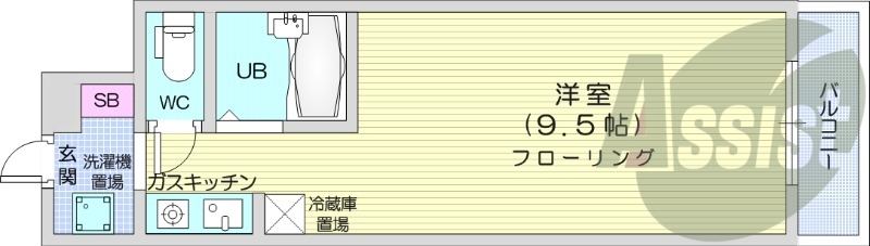 1R、都市ガス、灯油暖房、オートロック、シャワートイレ